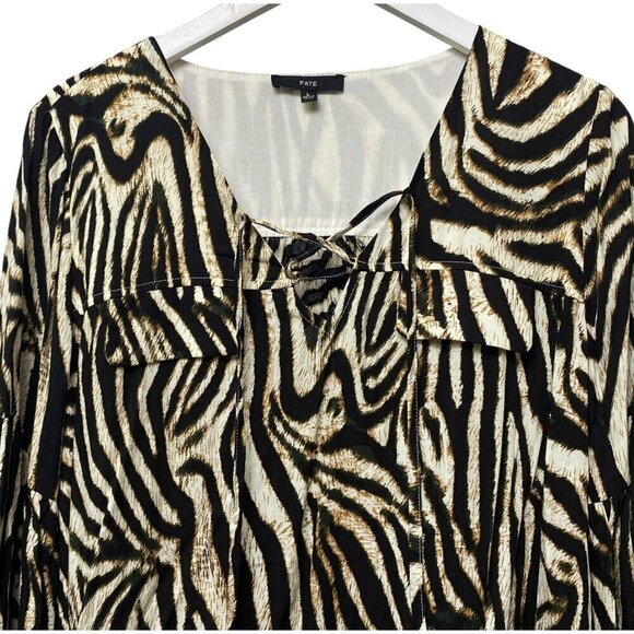 FATE Zebra Blouse Large Womens Top Rayon Animal Print Long Sleeve NWOT - Picture 4 of 13